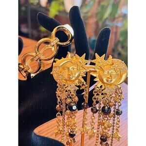 VINTAGE Celestial KIRKS FOLLEY earrings sun moon star dangle with BRACLET READ